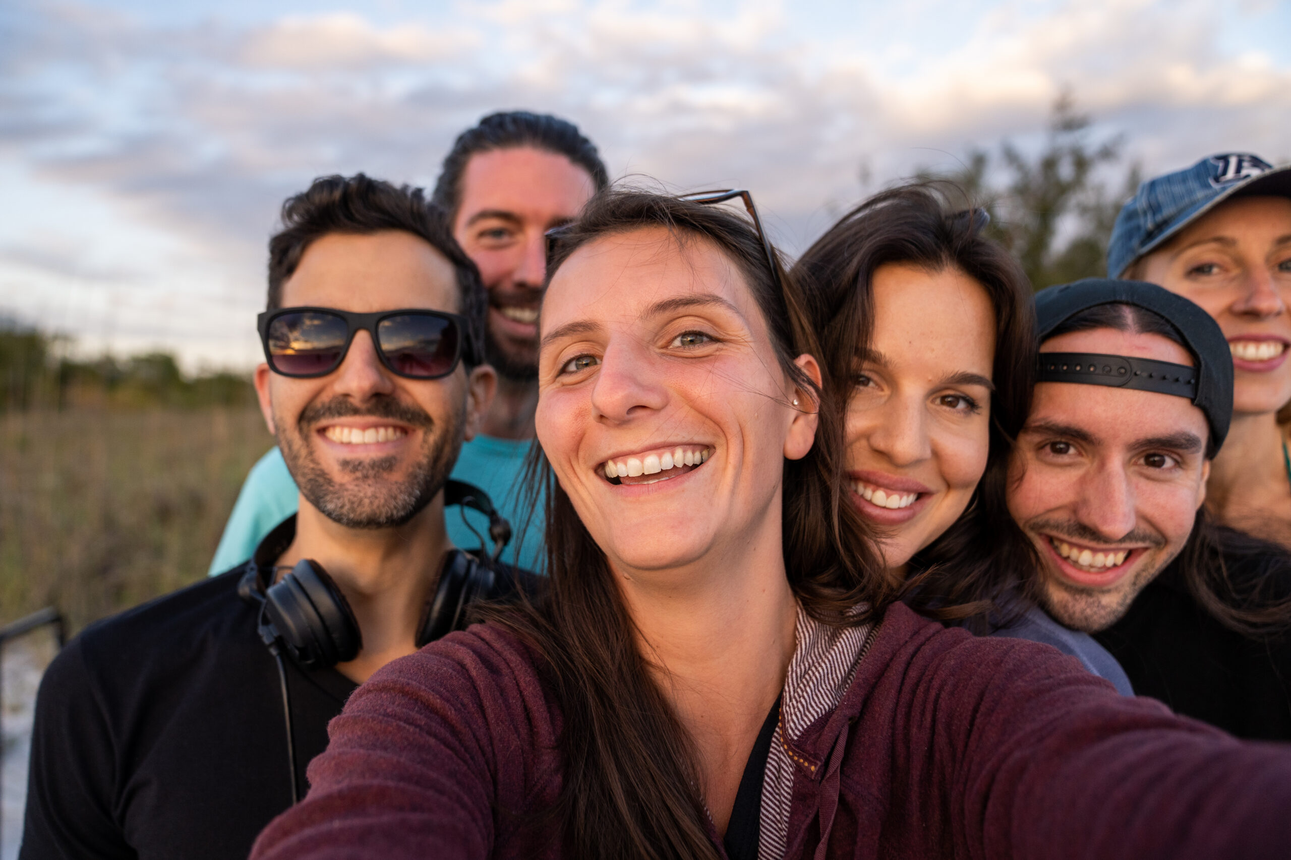 Friends at a sunset gathering
